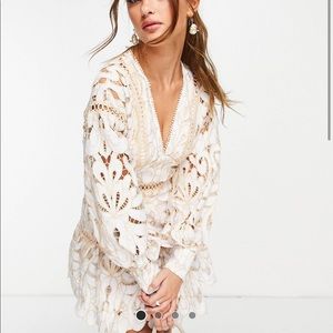 ASOS Design Floral Lace Mini Dress with pep hem and contrast trim, size 12